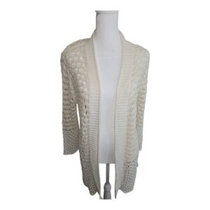 Soft Surroundings Ivory Crochet Knit Open Front Cardigan Sweater Women's Size M